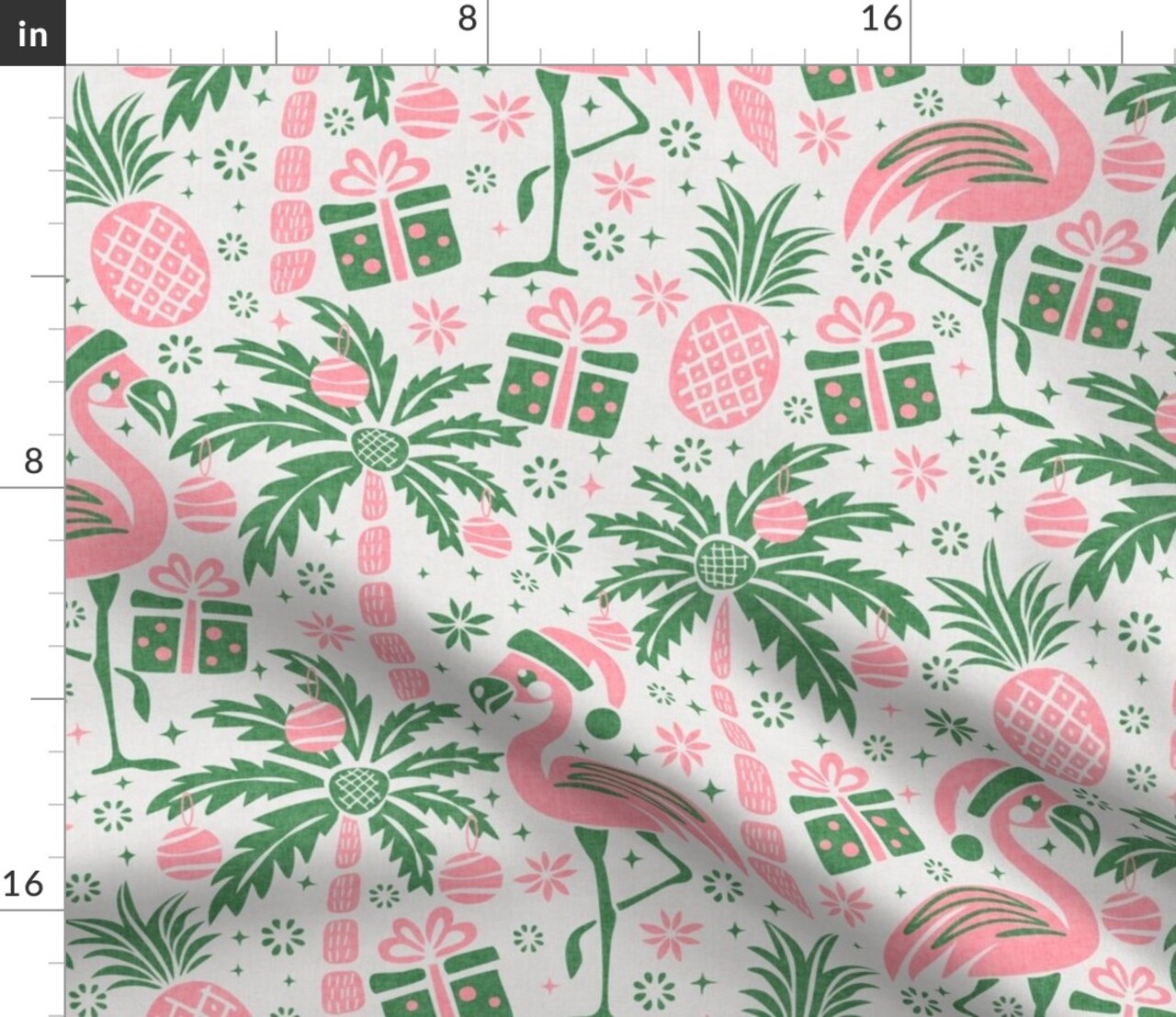Tropical Christmas Festive Flamingos Winter Animals Tropical Palm Trees Bright Novelty Pineapples Christmas Presents Santa Hat Snowflakes Pink Custom Printed Fabric by Spoonflower Various Fabrics by the Yard or Fat Quarter